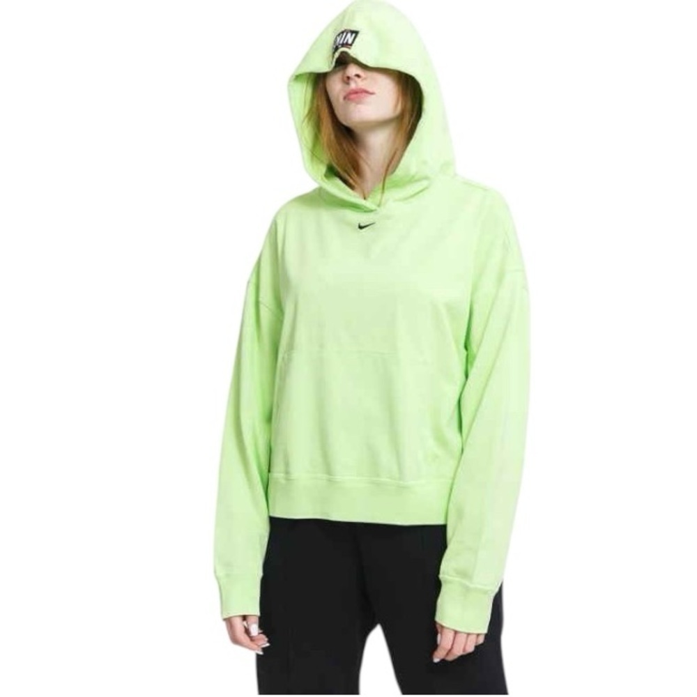 NIKE Women's Washed Cropped Neon Green Casual Sporty Oversized Hoodie Size M